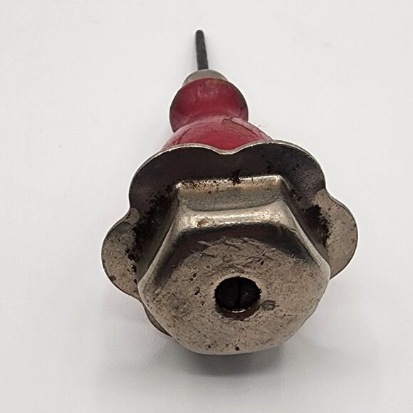 Vintage Red Wood Handle Awl Ice Pick Metal Ice-Cracker Metal Cap Top 5.25" short - Picture 3 of 5